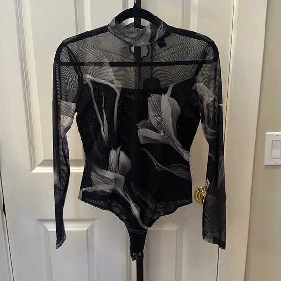 All Saints Black and Gray Floral Bodysuit - Picture 8 of 12